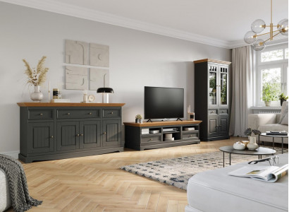 Wohnwand Holz Kommode + RTV Sideboard Italienische Landhaus Möbel 3tlg. Set Neu